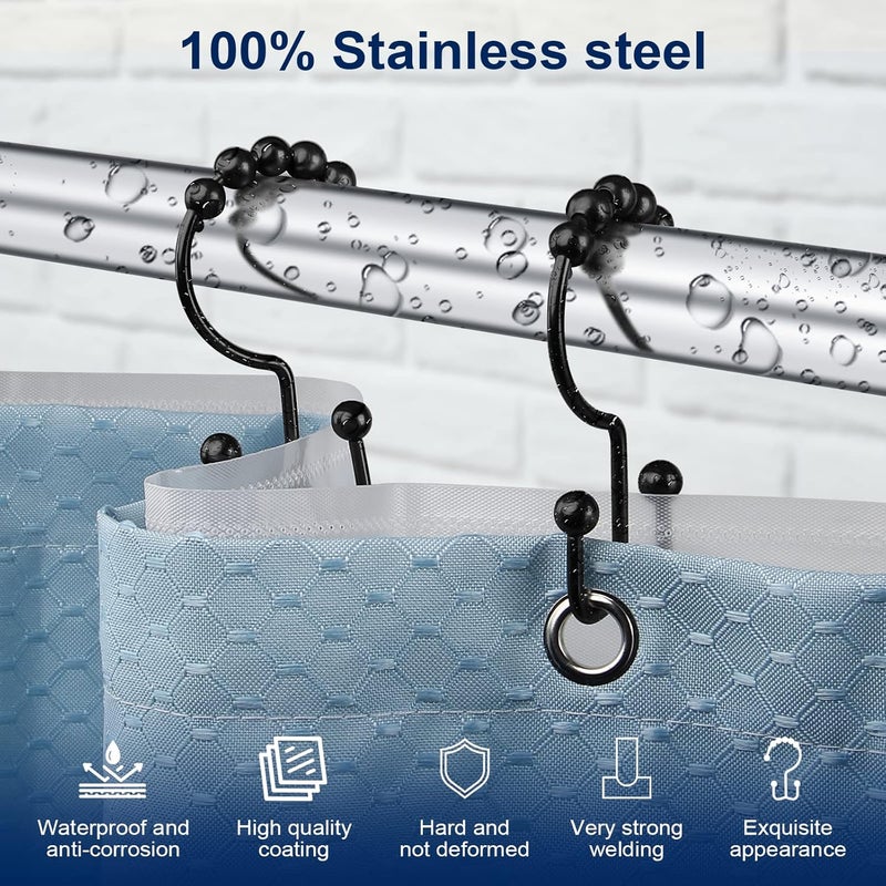 Gidse Shower Curtain Hooks,Sturdy Stainless Steel Double Sided Shower Hooks Rings for Bathroom Shower Curtain Rods Curtains Set of 12 Hooks - Matte Black - Image 2